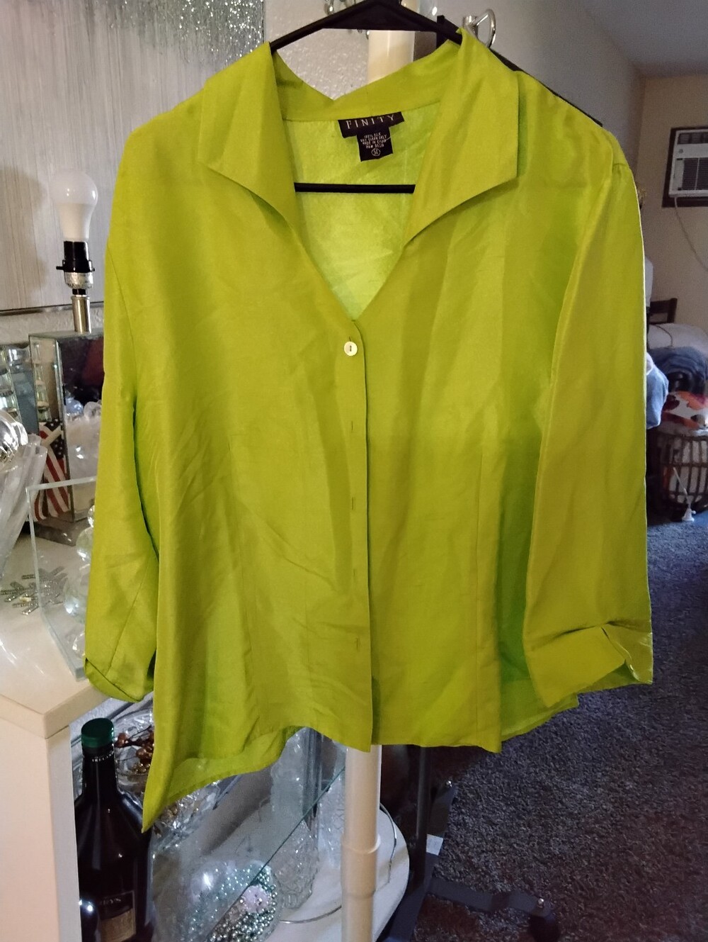 Finity Bright Lime Green Button-Front Women's Shirt